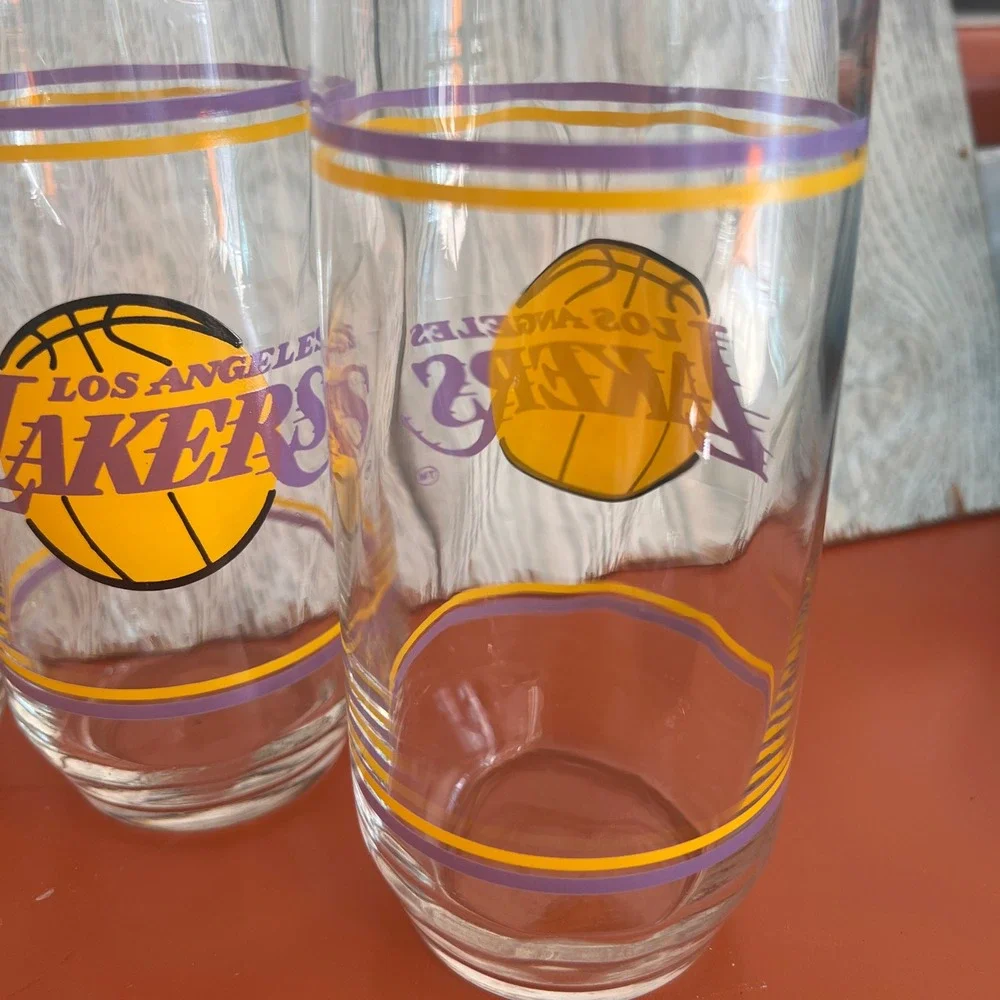 Vintage Los Angeles Lakers‎ Drinking Glasses Set of 4 Purple Gold NBA Highball